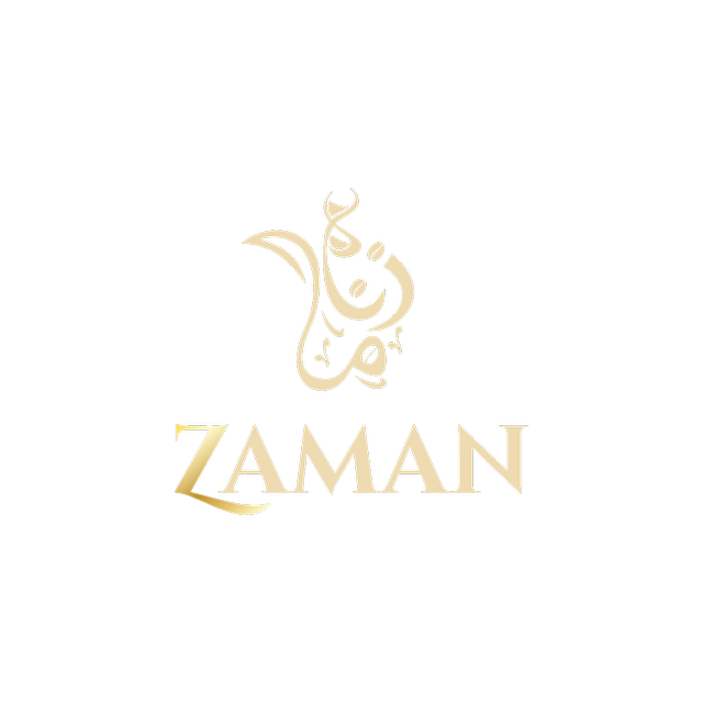 Zaman Coffee House logo, gold Arabic calligraphy on burgundy background